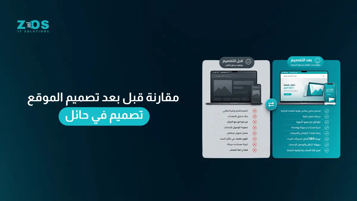 مقارنة قبل بعد تصميم الموقع تصميم في حائل
